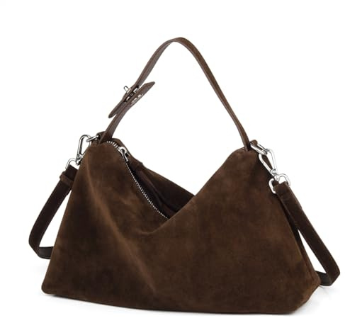 DONNAIN Halbmond Wildleder Tasche Damen, Handtasche, Suede bag, Kaffee