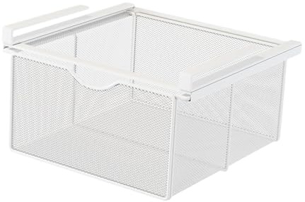 Colcolo Panier à Tiroir Coulissant Suspendu pour Placard, Sous Armoire Tiroir Suspend, Maille Métallique Panier de Rangement, Organisateur de Tiroir Coulissant Sous pour Bureau, Garde-Manger, Blanc