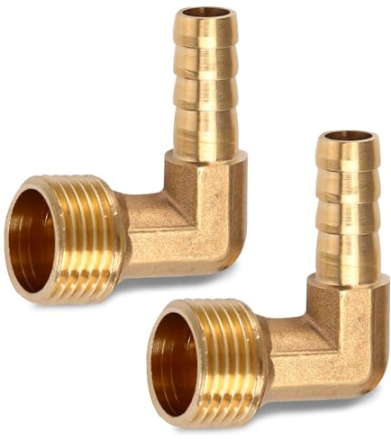 2 stycken AG 1/2 tum mässingsvinkel 90° slanganslutning x 12 mm Barb-anslutning