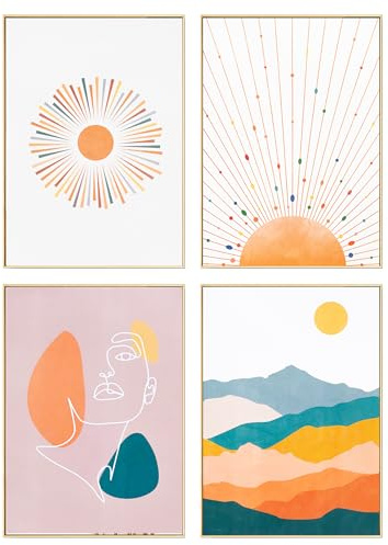 DEUXYU Premium Geometrie Deko Bilder 4er, A4 Moderne Poster Set, Abstrakt Wohnzimmer Leinwandbilder, Hängende Gemälde Wandbilder Deko, Wandposter für Schlafzimmer, Büro, Flur, Eingang 21x30cm 04