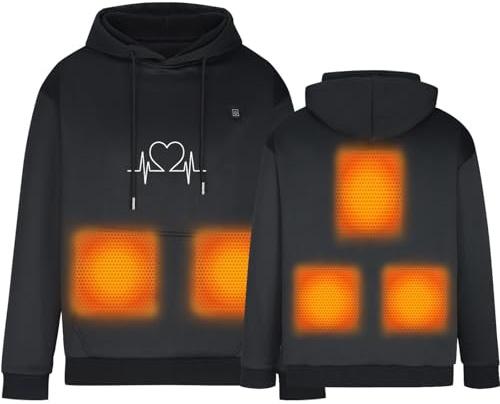 Beheizbare Jacke Damen Hoodie Herren Kapuzenpullover mit USB-Aufladung, Leichte Winddichte Sweatshirt, 5 Heizzonen, 3 Heizstufen, Wärm Atmungsaktiv Heizung Kleidung für Outdoor, Wandern und Alltag