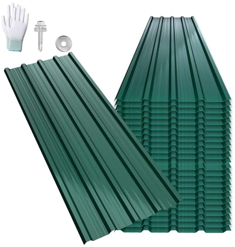 LARS360 24 lamiere trapezoidali da tetto 129,5 x 45 cm, 14 m², lamiera profilata zincata ondulata da 0,25 mm, piastre per tetto in acciaio zincato per capannone, con guanti di montaggio,