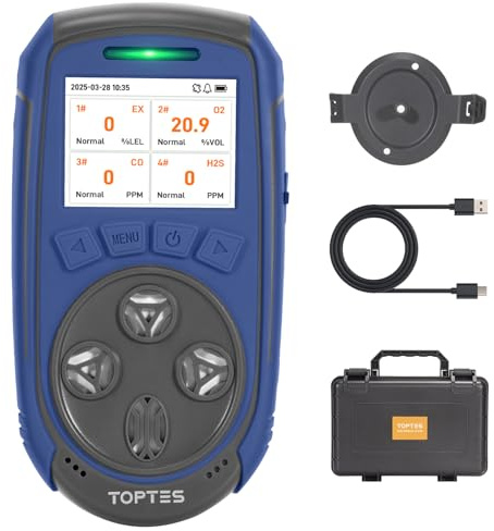 TopTes Guard-863Pro 4 Gas Monitor Multi Gas Detector for H₂S, CO, LEL, and O₂, with TFT Color Screen, Upgraded O₂ Sensor (5-Year Lifespan), USB Data Export, 18h Battery Life, Reliable for Work & Home