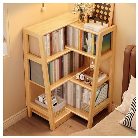 Vintage Wooden Extendable 3 Tier Ladder Bookshelf for Small Spaces Corner Bookcase Storage Rack (Natural Wood)