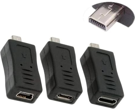 chenyang Pack de 3 mini adaptadores de 8 pines a USB 2.0, USB C/Mini USB/Micro USB a Mini 8 Pin Transferencia de Datos, adaptador de carga para la cámara