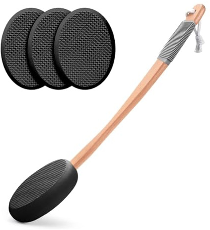 Eighosee Rückenlotionsapplikator mit Langem und 4 Auswechselbaren Pads, Ideal für Junge Leute und Senioren - Schwarz.