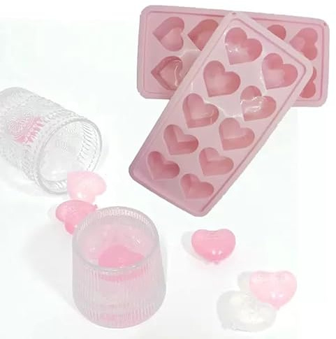 2 Pack Eiswürfelform Silikon,10 Herz Cavity Herzförmige Eiswürfelformen Silikonform,leicht zu lösende Herzformen für Cocktails, Whisky, Getränke, Silikonformen für Schokolade, Süßigkeiten (Pink)