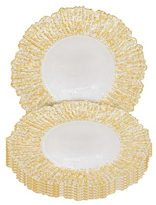 Elegant Gold Crackled Glass Charger Plate – 33cm Round Underplate Perfect for Weddings, Decorations, Parties, Special Events, Anniversaries, Tableware and Birthdays – 6 Pcs