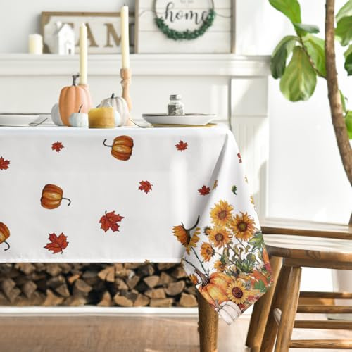 Artoid Mode Vogelscheuche Sonnenblume Kürbisse Herbst 140x110 cm Tischdecke | Saisonal Blätter Fall Fleckschutz Tischwäsche Küche Party Dekor