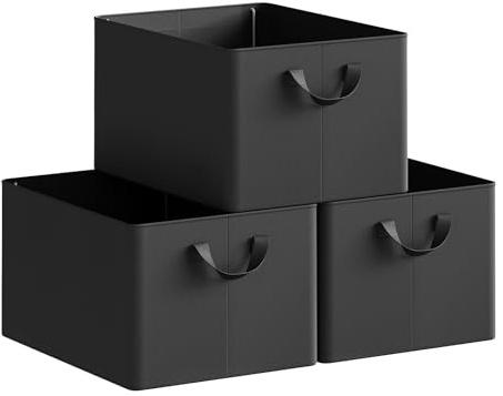 WOLTU Folding Storage Baskets Set of 3, Wardrobe Storage Organisers with Handles, Fabric Cubes for Clothes and Toys, 35L, Black, 42 x 32 x 26 cm, ABB10sz-3-UK