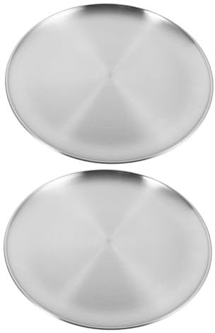 UKCOCO Plaques à Pizza Facile à Nettoyer Rondes en Acier Inoxydable Lot de 2 Argenté pour Cuisson Four et Service Bbq Cuisine ou Restaurant