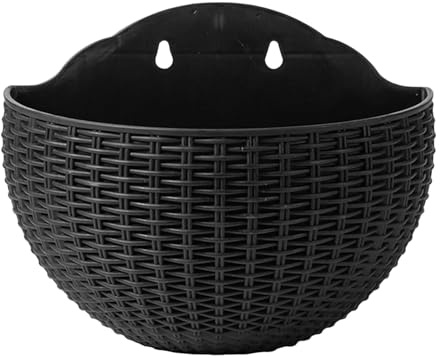 Vaso da fiori a semicerchio da appendere alla parete, finto rattan, cestino da supporto ad anello, decorazione da giardino con foro e ganci