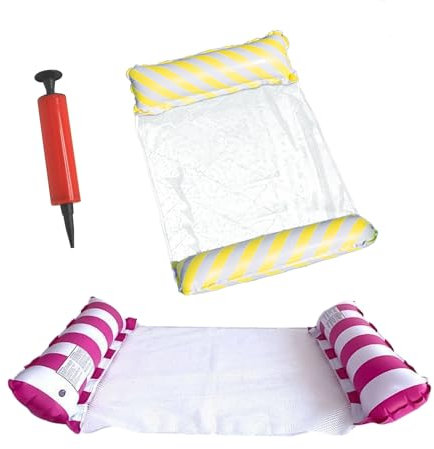 CHUNLINLAODA 2 Pack Inflatable Pool Floats Hammock for Adults with a Manual Air Pump Relaxing Pool Lounger Inflatable Hammock Water Lounge Party Toy beach Pool chair water (Pink+yellow)