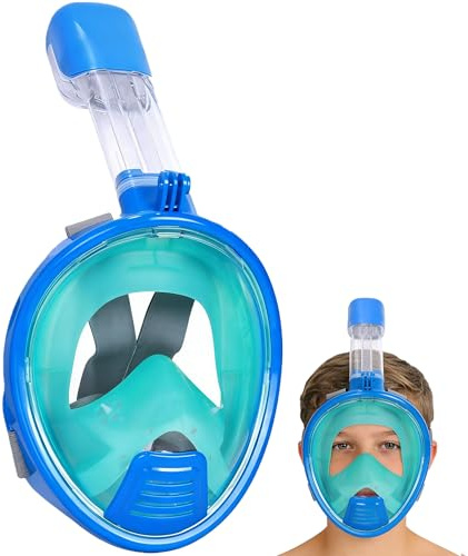 Snorkel Mask for Kids,Full Face Diving Mask Anti-Fog, Anti-Leak 180°view Design, Snorkeling Mask Set for Kids Girls Boys- Sports Camera Compatible(BlueGreen XS)