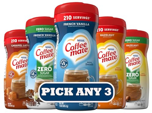 Coffee Mate Powdered Coffee Creamer Bundle | Pick Any 3 | French Vanilla, Hazelnut, Caramel Latte, Chocolate Creme, Zero Sugar Options | Rich & Smooth | 3 Pack