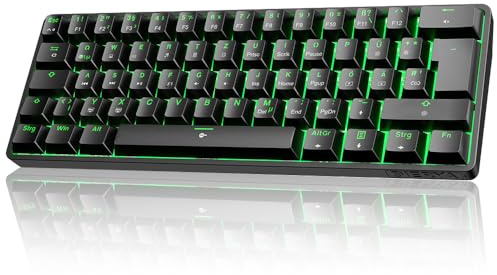 Dierya DK61SE 60% Gaming Tastatur,QWERTZ Deutsches,Blauer Schalter,Schwarz | QWERTZ Deutsches Layout,Ultra-Compact Mini 61 Keys Keyboard,Anti-Ghosting,Typ-C-Datenkabel für PC Windows Gamer Typist