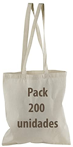 Genérico Bolsas de algodón reutilizables, 41 x 37 cm, lote de 200 unidades, asas largas, 140 g, ideales para compras, manualidades, comercios, promociones