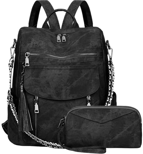 LEASOUL Rucksack Damen Set Wasserdicht,Veganes Leder Cityrucksack,Rucksackhandtasche Mittelgroß, Diebstahlsich Tagesrucksack für Büro,Pendeln,Arbeit,Leicht Elegant Backpack Women Groß für Reise