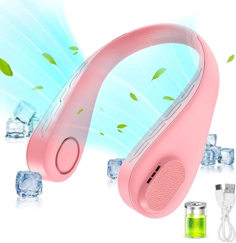 focombance Ventilateur de Cou USB portable, Mini Ventilateur de Bureau Sans Feuilles Fan Cou Silencieux Fan a Main Poche pour Extérieur Voyage Camping