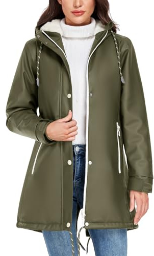 Vancavoo Veste Imperméable Femme Capuche Manteau de Pluie Longue Parka Coupe Vent Vêtements d'Extérieur pour Camping Randonnée,Vert militaire,L