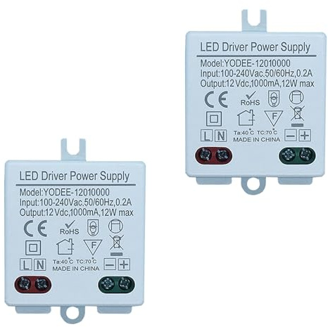 Jiavlyx 2 Stück LED Trafo Mini 12V/DC, Mini LED Transforma 12V 12W, Trafo 230V auf 12V, Power Supply Driver, Gleichstrom Treiber,Transformator für Leuchten und LED Lampen Beleuchtungen