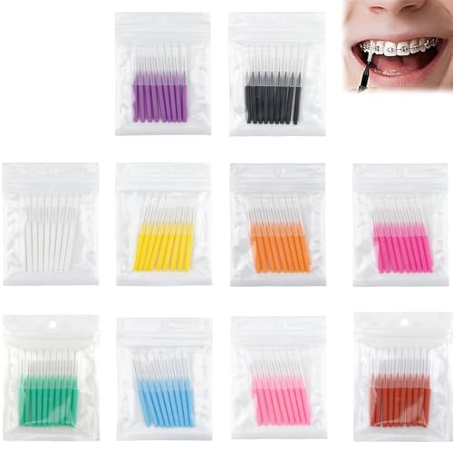 MEOAlBkey 100PCS Interdental Brushes, Teeth Cleaning Tools for Braces Implants & Crowded Teeth – Soft Floss Brushes with 10 Colors – Portable Dental Sticks for Adults & Travel​