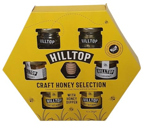 Honey Selection Gift Set | Acacia, Clear & Soft Set Honey | 6 Mini Jars with Wooden honey Dipper