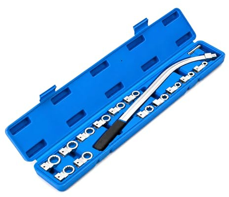 SANON 15pcs Nut Bolt Remover Kit, Auxiliary Timing Belt Tensioner Pulley Wrench Set Universal Fit Nut Bolt Screw Remover for Most Vehicle Types, Silver + Blue