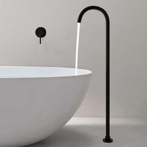 Wannenarmatur Freistehend mit Einhebel Wandmontage Schwanenhals Freistehende Badewanne Armatur aus Messing,Schwarz