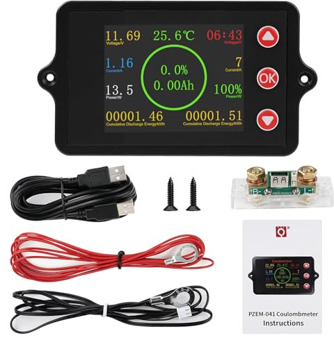 Monitor de Batería DC8-100V 100A comprobador de batería capacidad Indicador de Voltaje corriente con 100A corriente de cobre puro shunt sensor de temperatura y función de alarma