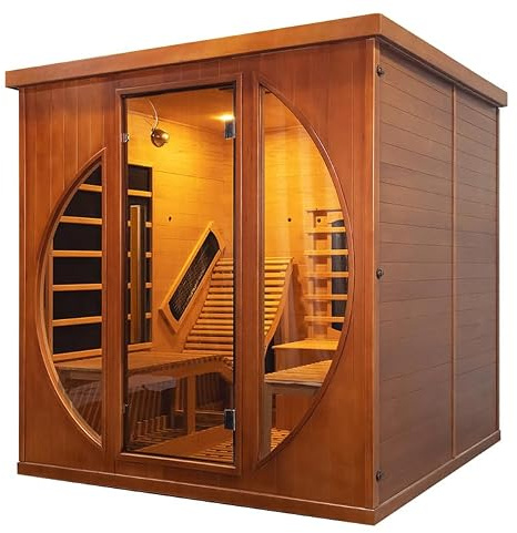 amocane Sauna infrarouge en bois avec contrôle WiFi, luxueux sauna en bois de cèdre rouge canadien pour 2 personnes avec 10 panneaux chauffants, inclinable, barre d'oxygène, sauna intérieur sec pour