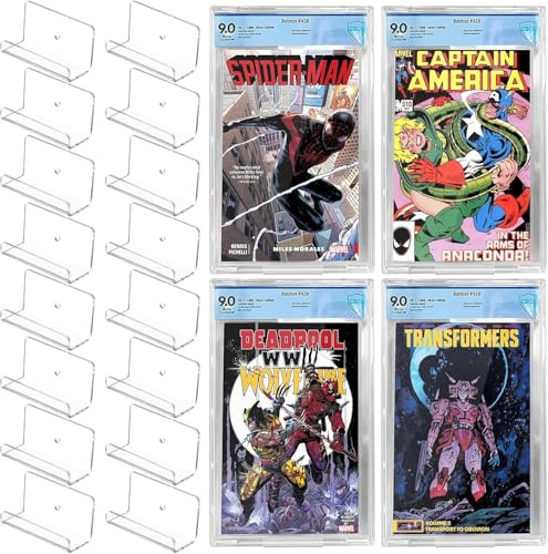 Sibosen Comic Book Display Shelves,16pcs Clear Acrylic Floating Shelves, Wall Mount Display, Comics Books Case Frame Holder, Showcase Display Case