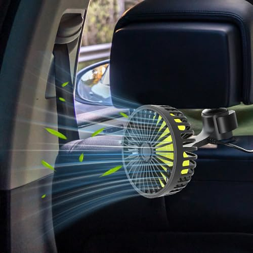 Nzkeuf Ventilateur Voiture USB pour Siège Arrière, Refroidissement Silencieux Ventilateur pour Voitures avec 3 Modes de vent fort et Rotation à 360°, pour Voiture, SUV, RV, Camion, Van