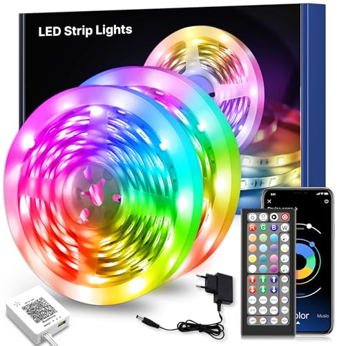 Macchiatto LED streifen 30m,Bluetooth RGB LED Strip mit Fernbedienung und APP,Musik Sync, Timer-Einstellung,Farbwechsel, Led Band Selbstklebend für Schlafzimmer Wohnzimmer Schrankdek Partei deko