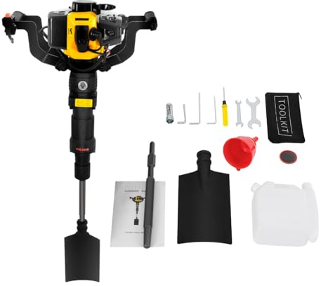 1 900 W trädgårdsträd grävmaskin 52 CC 2-takts bensin grävfräs 6 500 varv/min handgjord trädgårdsträd grävare med tratt + spade + anslutningsstång + oljeflaska för trädgård, gård, trädplantering