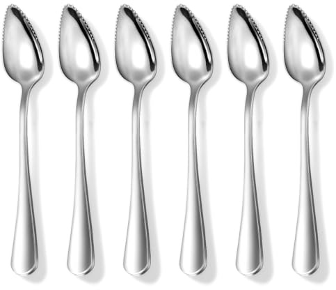 Berglander Cuillères à pamplemousse 6 pièces, ensemble d'ustensiles en acier inoxydable, bord dentelé et manche épais, outils de cuisine pour pamplemousse, kiwi, pomme, agrumes et dessert