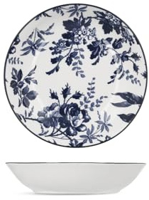 H&H Set 6 Piatti Fondi Catherine 20 cm – Porcellana Decorata Blu Stile Floreale Inglese, Piatti per Zuppe e Primi, Lavastoviglie e Microonde
