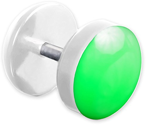 viva-adorno® 1 st. Fake Plug stiftörhängen rostfritt stål akryl vit med färg emailed Front Z465 e rostfritt stål, colore: Neon grön, cod. Z465