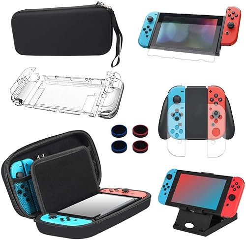 BOENFU Compatible Nintendo Switch Accessory Kit: Carrying Case, Screen Protector, Joy-Con Case, Thumb Grips, Adjustable Stand, Portable Strap