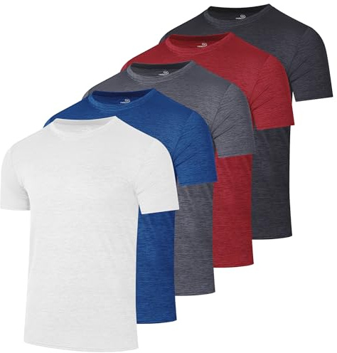 Real Essentials 5 Pack: Youth Dry-Fit Wicking Active Athletic Performance Short Sleeve T-Shirt Boys & Girls Shirts-Set 2,XL (16-18)