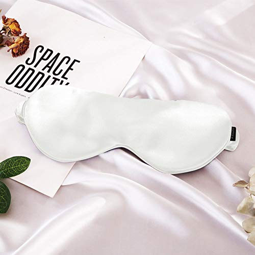 THXSILK 100% Seide Schlafmaske für Frauen & Herren Mädchen Verstellbar Augenmaske Damen Schlafbrille 22 Momme Reine Maulbeerseide Atmungsaktiv Reise Nachtmaske Unisex, Weiß