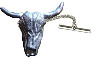Giftsforall FT195 Longhorn-Totenkopf-Krawattennadel mit Kette, aus englischem modernem Zinn, 4,4 x 3,7 cm