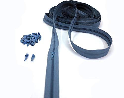 Artefizio Nylon Reissverschluss, Kontinuierliche Spirale, Zipper aus Metall,7 Verschiedene Laengen, Schliessglieder 4 mm, 100% Polyester, Made in Italy (Blue Avio, 20 m + 50 Zipper)