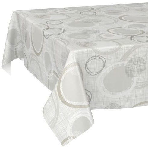 ANRO Tischdecke Wachstuch abwaschbar Wachstuchtischdecke Wachstischdecke Kreise Geometrie Weiß Silber 100x140cm