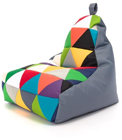 Ecopuf - Sessel Wohnzimmer - Keiko Patchwork S/M Polyester Sack Sitz - Entspannungssessel zum Sitzen - Sack Pouf reißfest schmutzabweisend - Pouff mit Handgriff - Wohnungseinrichtung - Grau Nc16