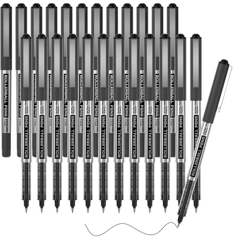 Shuttle Art RollerBall Pens, 25 Pack Black Fine Point Roller Ball Pens, 0.5mm Liquid Ink Pens for Writing Journaling Taking Notes School Office