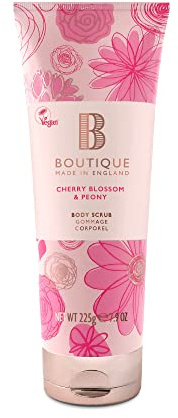 Boutique Cherry Blossom & Peony Fragrance Body Scrub 225ml, Exfoliating Body Scrub Refreshing - Essential Oils - Vegan and Cruelty Free, No SLS or Parabens - Made In England