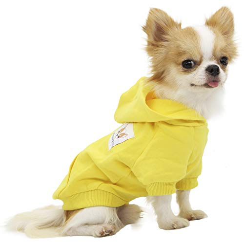 LOPHIPETS Hunde-Kapuzenpullover aus Baumwolle, für kleine Hunde, Chihuahua, Welpen, Kleidung, kaltes Wetter, Gelb, Größe S (US)
