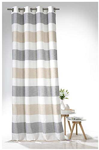heimtexland ® Ösenschal Leinen Optik Natur Vorhang 245x140 Gestreift Sand Grau Typ633