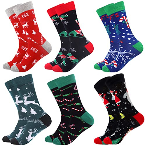 Toes Home 6 Paar Herren Weihnachtssocken, Lustige Socken 39-46, Bunte Gemusterte Warme witzige Baumwolle Socken für Weihnachten Geburtstag und Adventskalender